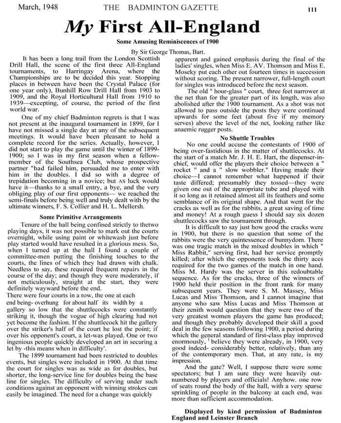 My First All-England