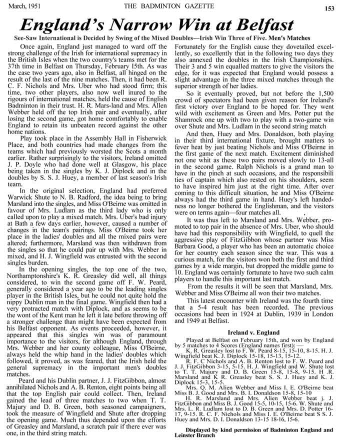 England's Narrow Win at Belfast