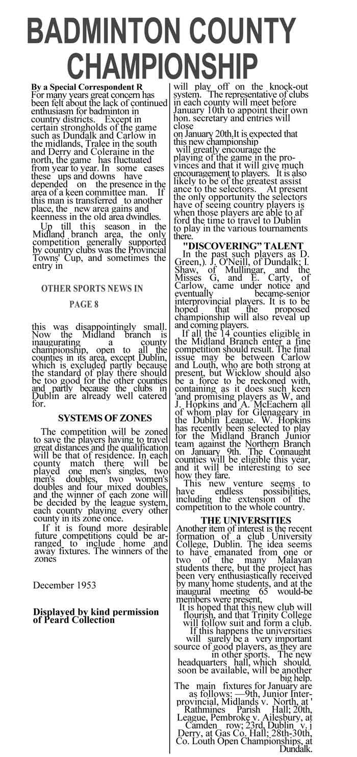 BADMINTON COUNTY CHAMPIONSHIP 1953