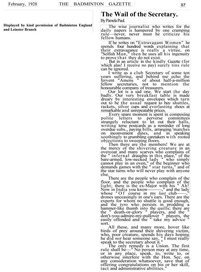 The Wail of the Secretary.