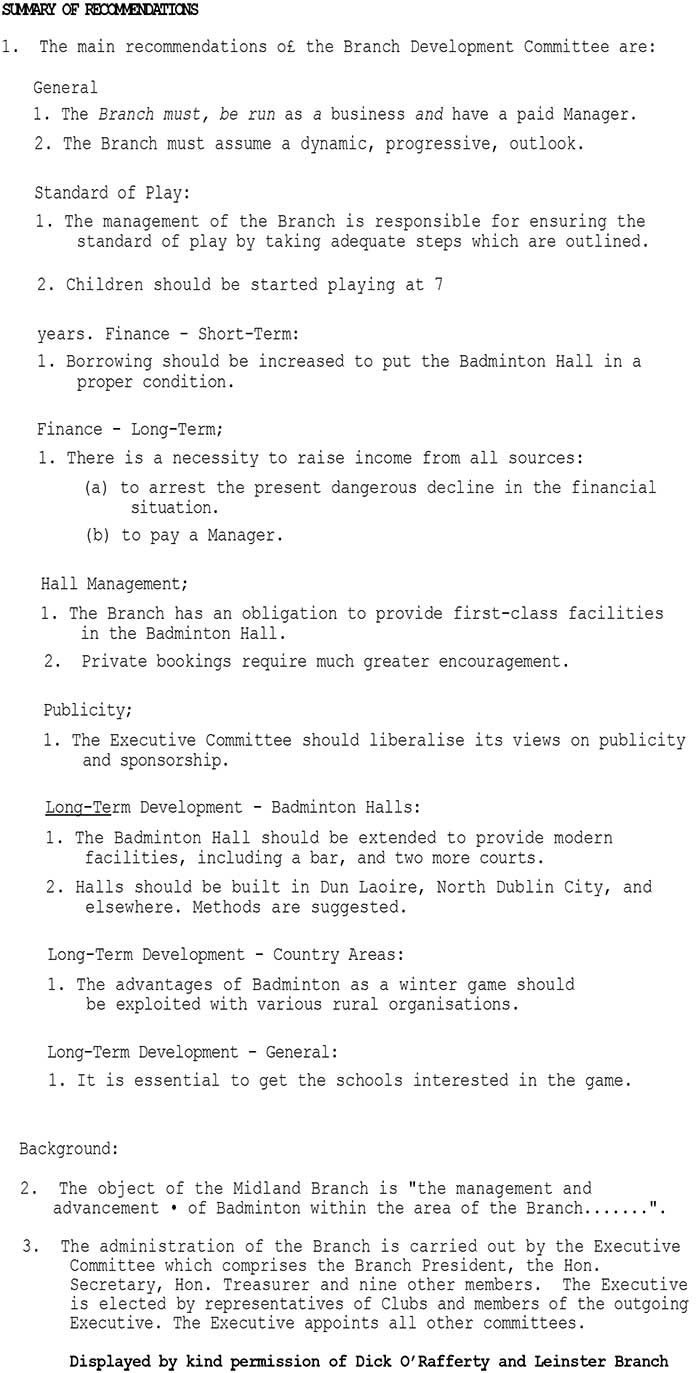 SUMMARY OF RECOMMENDATIONS