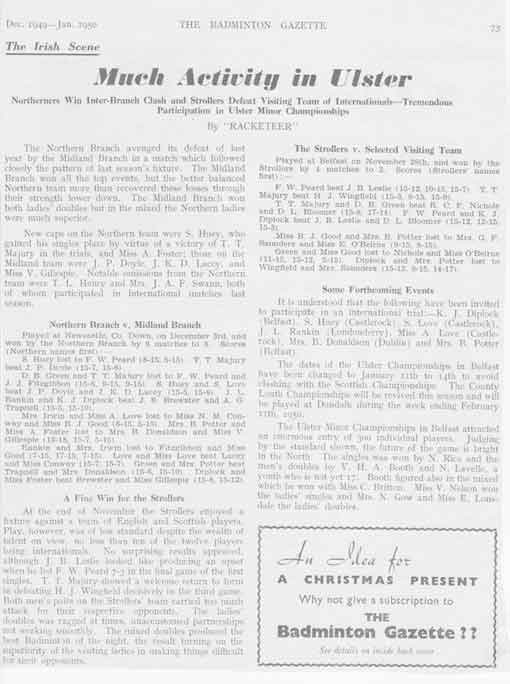 Badminton Gazette article from January 1950