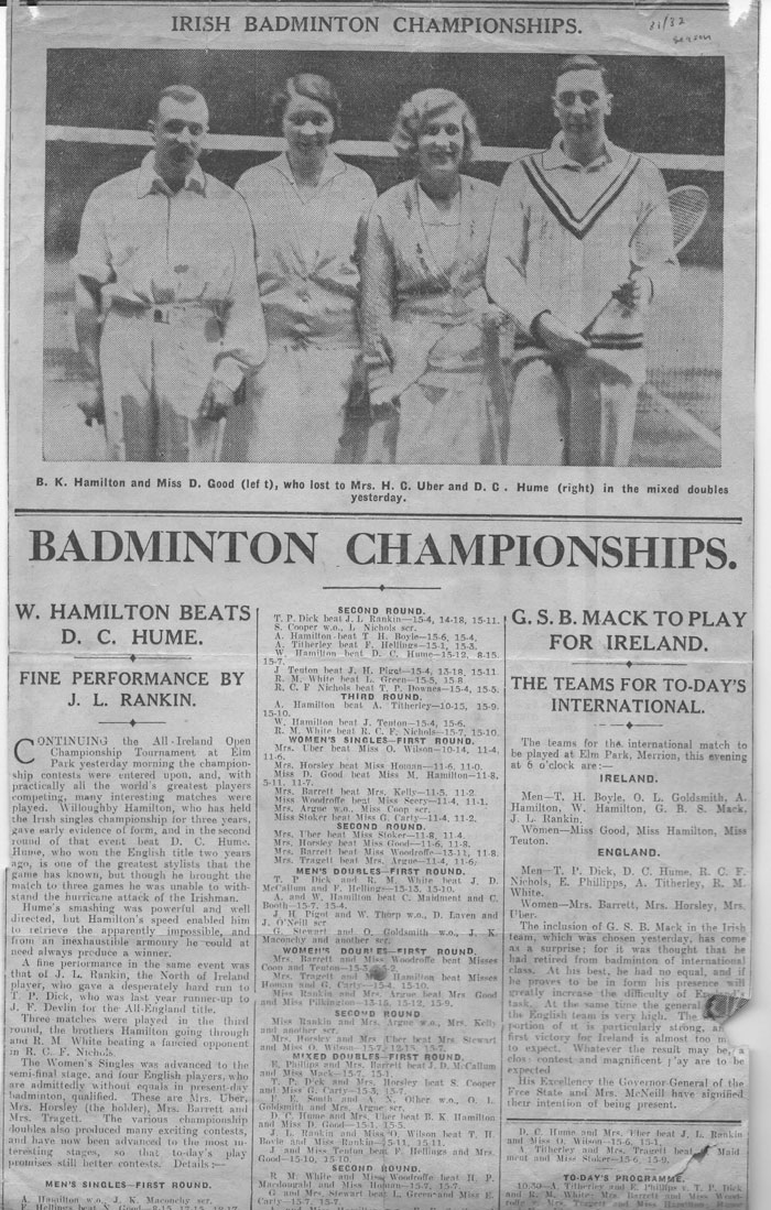Badminton Museum of Ireland Historical Page