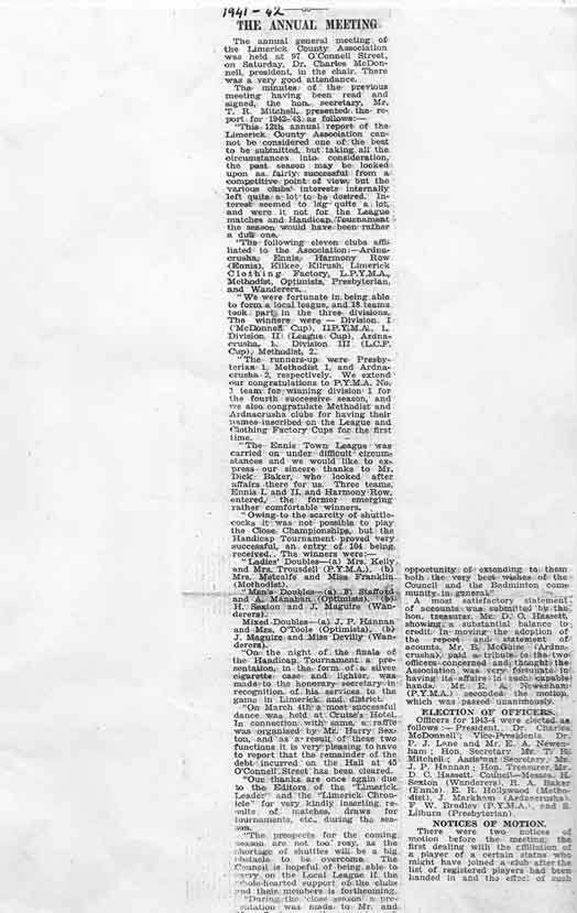 Press report from 1941/42 